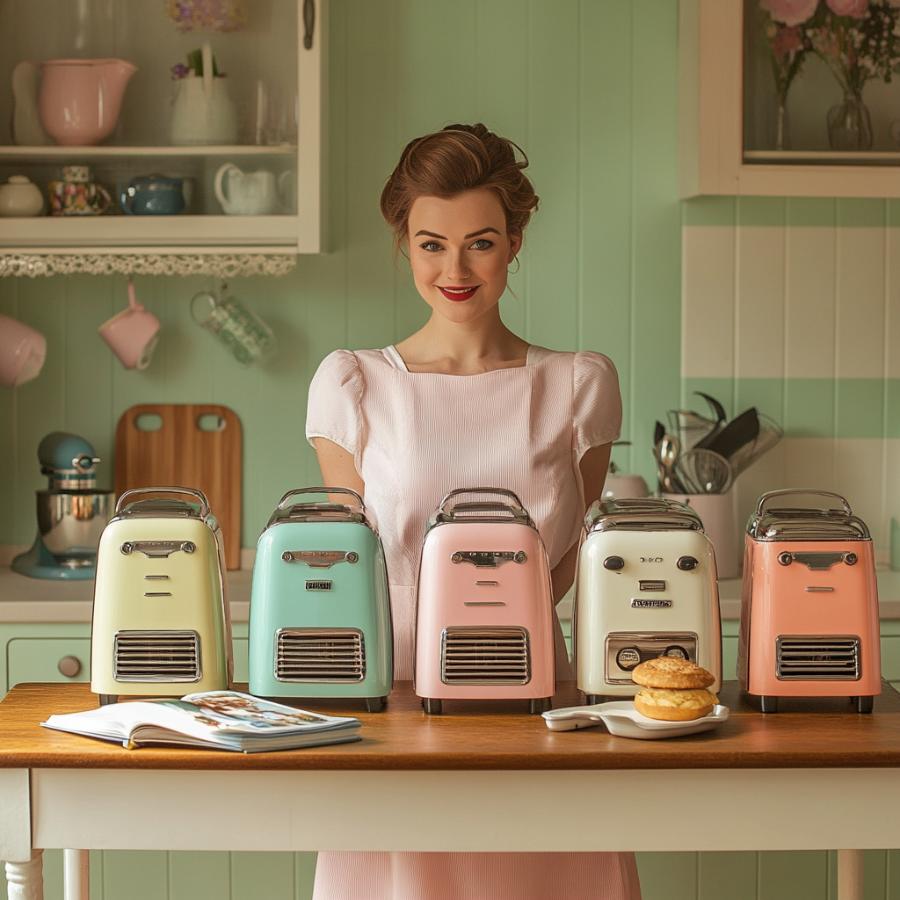 Retro Toasters on a kitchen counter with a 1950s Housewife